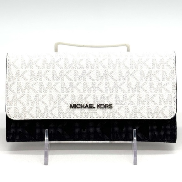 Michael Kors Jet Set Large Signature Logo TriFold Wallet Optic White Multi - Picture 1 of 10